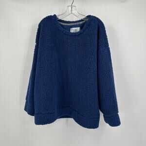 Muk Luks Womens Pullover Top Size 2X Blue Cozy Fuzzy Athleisure Soft Relaxed